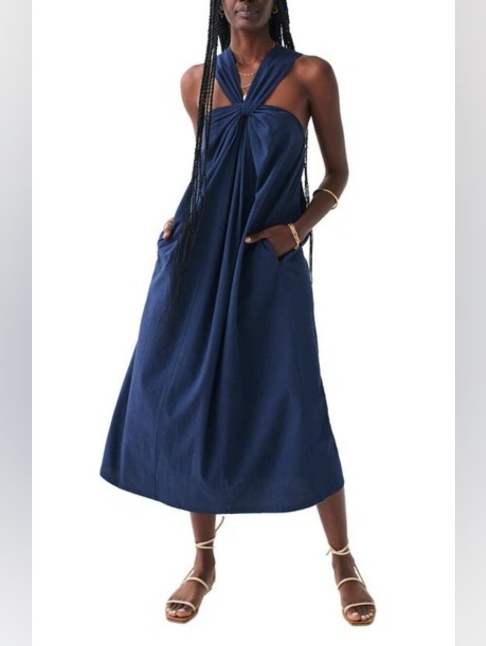 Faherty Navy Twist Halter Midi Dress